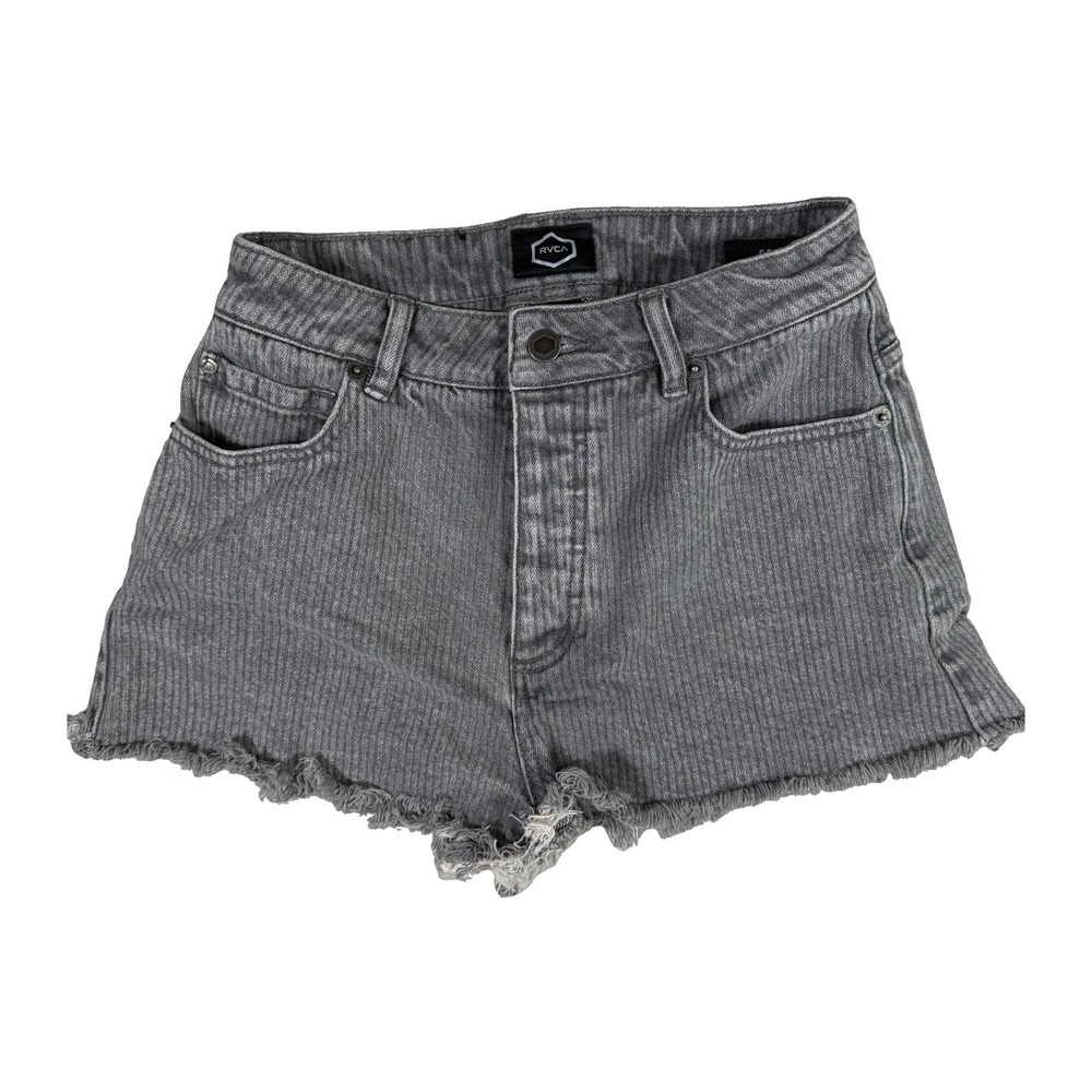 RVCA Georgie Denim Shorts Womens Size 26 Gray Striped Frayed Hem Casual
